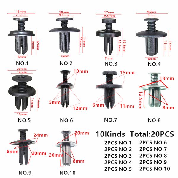 20pcs mixed universal 5mm 6mm 7mm 8mm 9mm 10mm hole plastic fasteners clips for all cars screw rivet
20pcs mixed universal 5mm 6mm 7mm 8mm 9mm 10mm hole plastic fasteners clips for all cars screw rivet