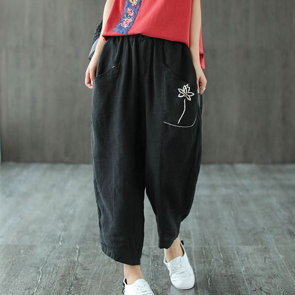 johnature women retro embroidery elastic waist full length harem pants 2020 summer new cotton linen comfortable 3 color pants, Black;white
johnature women retro embroidery elastic waist full length harem pants 2020 summer new cotton linen comfortable 3 color pants, Black;white