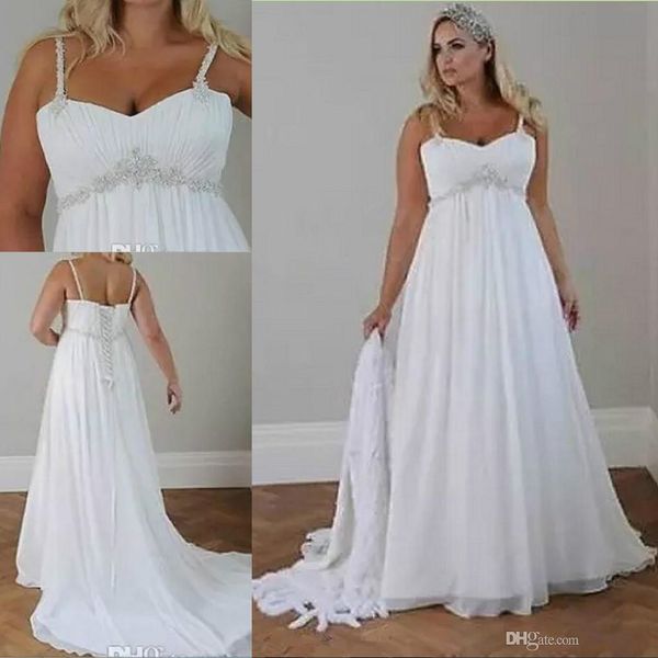 plus size beach wedding dresses 2019 corset back spaghetti straps crystals chiffon floor length empire waist elegant bridal gowns sleeveless, White
plus size beach wedding dresses 2019 corset back spaghetti straps crystals chiffon floor length empire waist elegant bridal gowns sleeveless, White