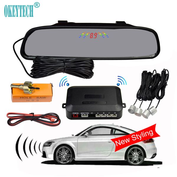 okeytech new styling parking mirror digital auto parking radar system with 4 sensors led display car sensor kit
okeytech new styling parking mirror digital auto parking radar system with 4 sensors led display car sensor kit