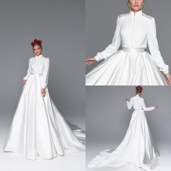 2020 eva lendel boho wedding dresses high collar a line sweep train satin beach wedding dress custom made elegant bohemian bridal gowns 4522, White
2020 eva lendel boho wedding dresses high collar a line sweep train satin beach wedding dress custom made elegant bohemian bridal gowns 4522, White