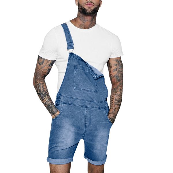 

men's jeans overall casual jumpsuit pant button denim jean men wash broken pocket trousers suspender pants handsome, Blue