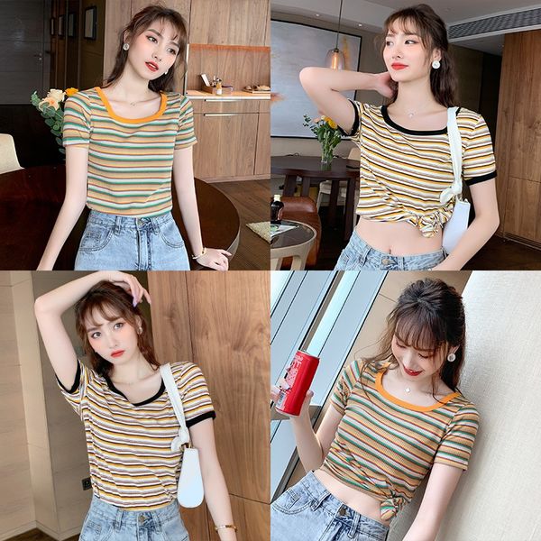 short-sleeved t-shirt 2020 summer women's all-match pullover pullover striped knitted shirt women's ins fashion, White
short-sleeved t-shirt 2020 summer women's all-match pullover pullover striped knitted shirt women's ins fashion, White