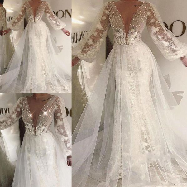 deep v neck wedding dresses lace long sleeves see through bridal gowns tulle covered mermaid wedding vestidos custom made, White
deep v neck wedding dresses lace long sleeves see through bridal gowns tulle covered mermaid wedding vestidos custom made, White