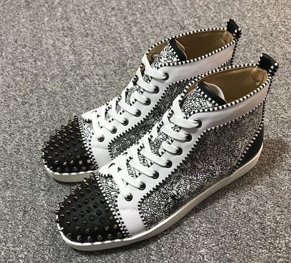 high + white,black graffitit patent leather red bottom sneakers shoes for women,men casual walking famous brand -- outdoor lace up party
high + white,black graffitit patent leather red bottom sneakers shoes for women,men casual walking famous brand -- outdoor lace up party