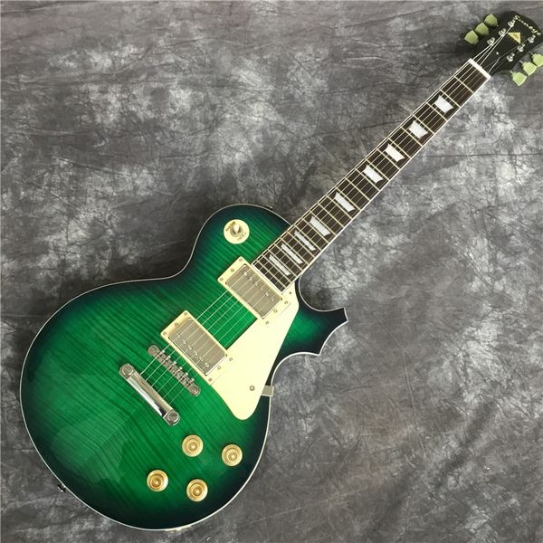 6 string electric guitar, mahogany body with flamed maple green paint,ing
6 string electric guitar, mahogany body with flamed maple green paint,ing
