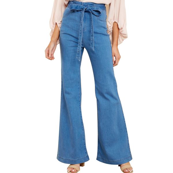2019 tie waist flare jeans denim women trousers vintage wide leg jeans high waist pants slim fit belted stretchy, Blue
2019 tie waist flare jeans denim women trousers vintage wide leg jeans high waist pants slim fit belted stretchy, Blue