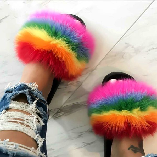 women fur slippers rainbow fur slides real fox fur sandals fluffy raccoon home slippers ladies sweet cute fuzzy plush shoes, Black
women fur slippers rainbow fur slides real fox fur sandals fluffy raccoon home slippers ladies sweet cute fuzzy plush shoes, Black