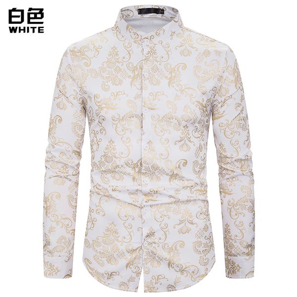european size 2019 men's shirt nightclub casual men's fashion henry collar design stamping long-sleeved shirt large pattern, White;black
european size 2019 men's shirt nightclub casual men's fashion henry collar design stamping long-sleeved shirt large pattern, White;black