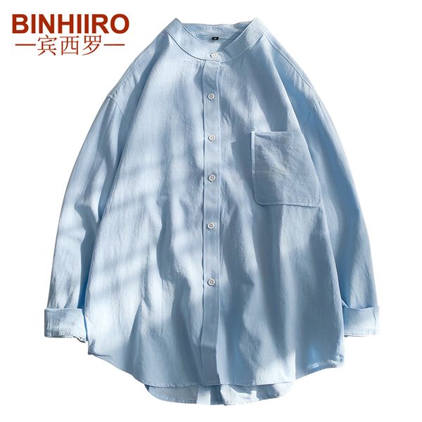 binhiiro men cotton shirt fashion casual stand collar long sleeve shirt slim soft comfortable streetwear men, White;black
binhiiro men cotton shirt fashion casual stand collar long sleeve shirt slim soft comfortable streetwear men, White;black