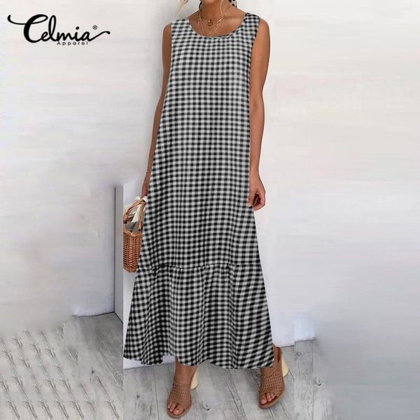 celmia plus size maxi vestidos 2020 summer women's sleeveless sundress check plaid vintage casual ruffles long shirt dress mujer, Black;gray
celmia plus size maxi vestidos 2020 summer women's sleeveless sundress check plaid vintage casual ruffles long shirt dress mujer, Black;gray
