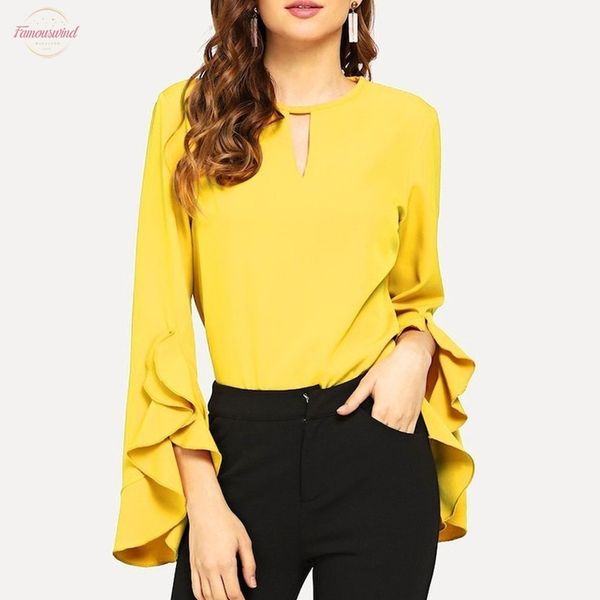 summer blouse women ruffle flare long sleeve blouses shirt casual solid yellow women blusa femininas mujer, White
summer blouse women ruffle flare long sleeve blouses shirt casual solid yellow women blusa femininas mujer, White