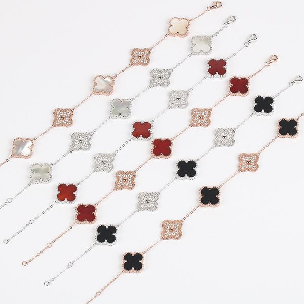 s925 sterling silver five-flower four-leaf grass bracelet female natural agate rose gold micro-inlaid lucky grass bracelet, Golden;silver
s925 sterling silver five-flower four-leaf grass bracelet female natural agate rose gold micro-inlaid lucky grass bracelet, Golden;silver