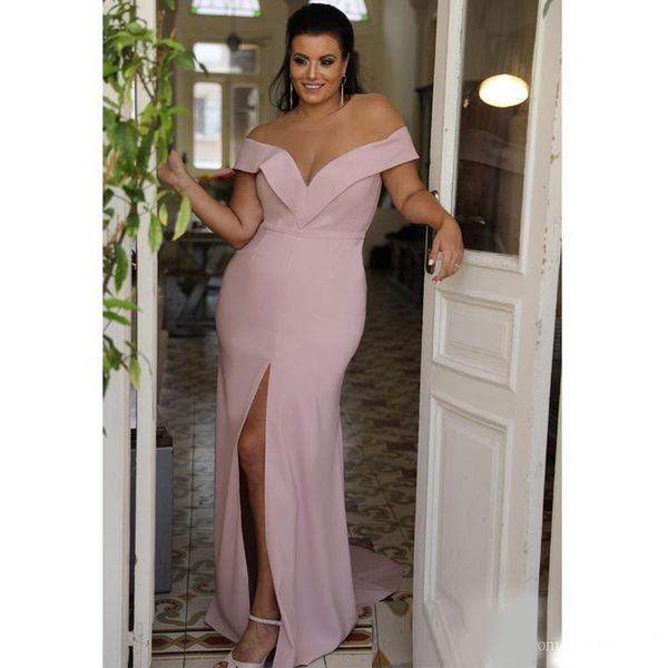 dust pink mermaid plus size prom dresses sheer off the shoulder evening gown front split floor length formal dress, Black
dust pink mermaid plus size prom dresses sheer off the shoulder evening gown front split floor length formal dress, Black