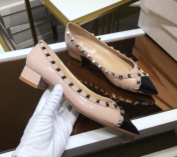 designer women rivets hight heel shoes patent leather chunky heel lady shallow mouth slip-on pointed toes dress shoes party prom shoes, Black
designer women rivets hight heel shoes patent leather chunky heel lady shallow mouth slip-on pointed toes dress shoes party prom shoes, Black