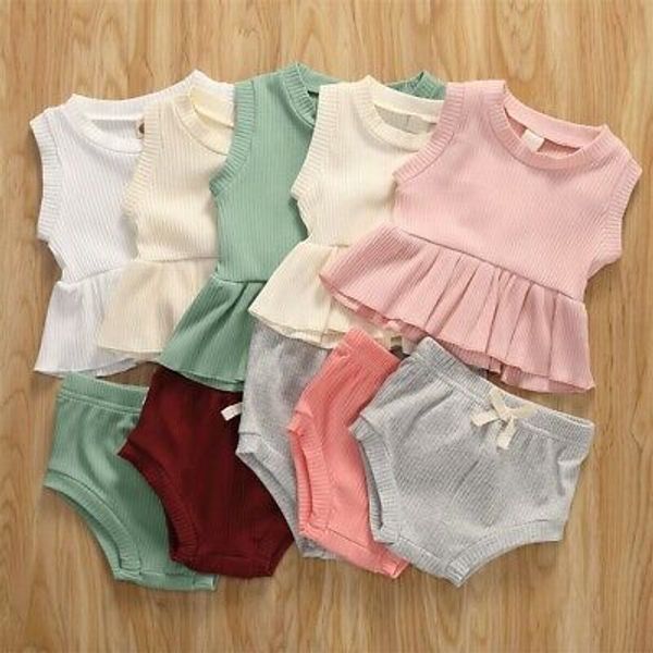 2pcs newborn baby girls ribbed solid clothes ruffle t-shirt pants shorts summer outfit, White
2pcs newborn baby girls ribbed solid clothes ruffle t-shirt pants shorts summer outfit, White