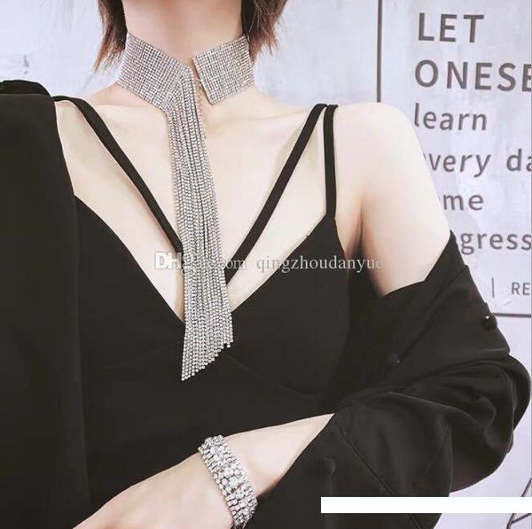european and american fashion luxury shiny tassel full rhinestone necklace nightclub ladies clavicle chain accessories, Golden;silver
european and american fashion luxury shiny tassel full rhinestone necklace nightclub ladies clavicle chain accessories, Golden;silver