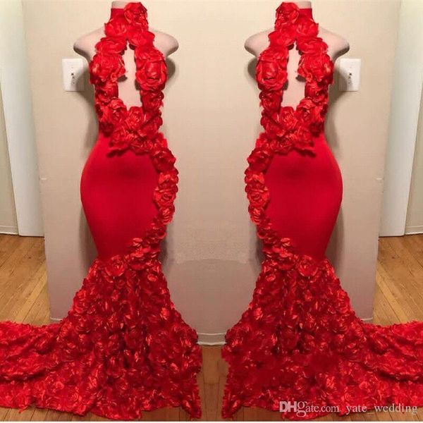 red new design mermaid prom dresses flower high neck sweep train formal evening dresses satin luxury fashion cocktail party gowns, Black
red new design mermaid prom dresses flower high neck sweep train formal evening dresses satin luxury fashion cocktail party gowns, Black