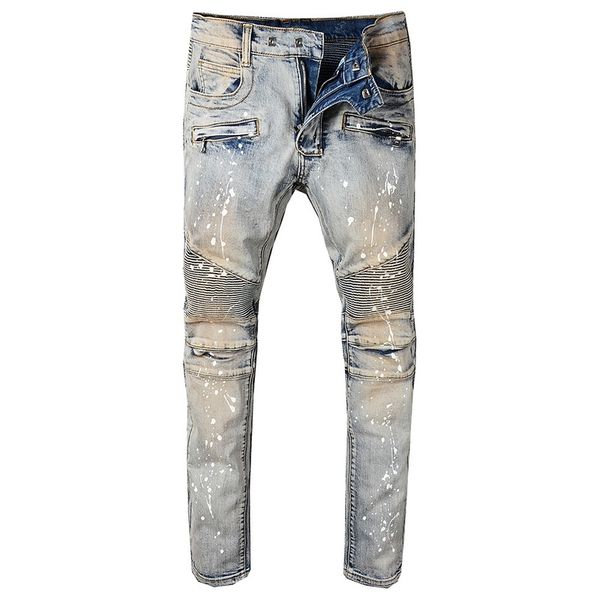 men's vintage painted stretch cotton denim biker jeans slim fit spliced paint jeans men biker homme, Blue
men's vintage painted stretch cotton denim biker jeans slim fit spliced paint jeans men biker homme, Blue