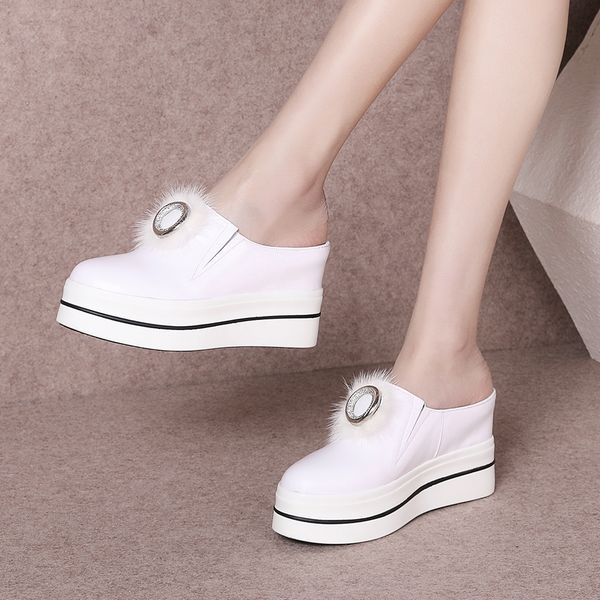 2019 brand comfortable metal fur mules slip on platform shoes genuine leather shoes woman casual wedges women, Black
2019 brand comfortable metal fur mules slip on platform shoes genuine leather shoes woman casual wedges women, Black