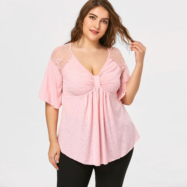 new 2019 women summer irregular v neck spliced lace cotton t-shirt loose short sleeve tshirt tees large plus size 5xl, White
new 2019 women summer irregular v neck spliced lace cotton t-shirt loose short sleeve tshirt tees large plus size 5xl, White