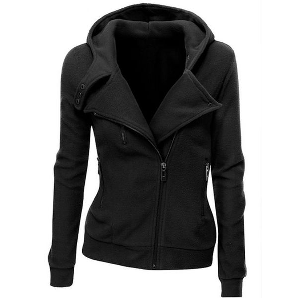 

2016 autumn winter flocking bomber jacket women solid basic hooded cotton coats asymmetric zippers black jacket coats, Black;brown