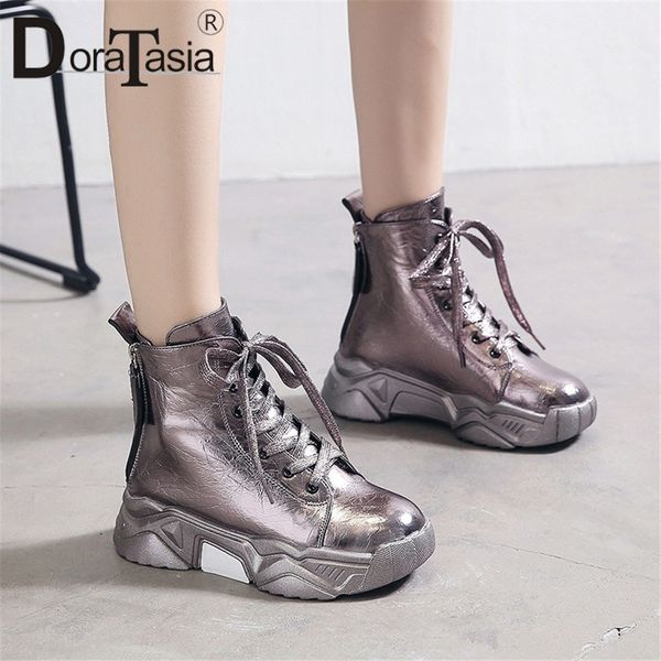 doratasia new fashion pleated patent pu platform booties lady high zip cross tied ankle boots women 2019 wedges shoes woman, Black
doratasia new fashion pleated patent pu platform booties lady high zip cross tied ankle boots women 2019 wedges shoes woman, Black