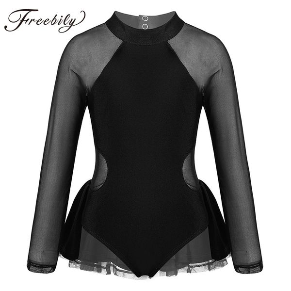kids girls sheer long sleeve mock neck tulle splice figure ice skating dress children gymnastics leotard ballet dance costume, Black;red
kids girls sheer long sleeve mock neck tulle splice figure ice skating dress children gymnastics leotard ballet dance costume, Black;red