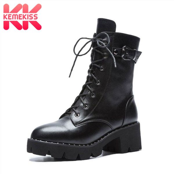 kemekiss women mid calf boots genuine leather gothic shoes women lace up fashion zipper square heels platform boots size 33-43, Black
kemekiss women mid calf boots genuine leather gothic shoes women lace up fashion zipper square heels platform boots size 33-43, Black
