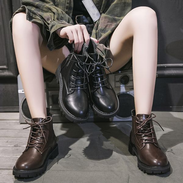 leather booties round toe women's mid-calf boots bootee woman 2019 low heels booties shoes lace up short mid calf lolita rock, Black
leather booties round toe women's mid-calf boots bootee woman 2019 low heels booties shoes lace up short mid calf lolita rock, Black