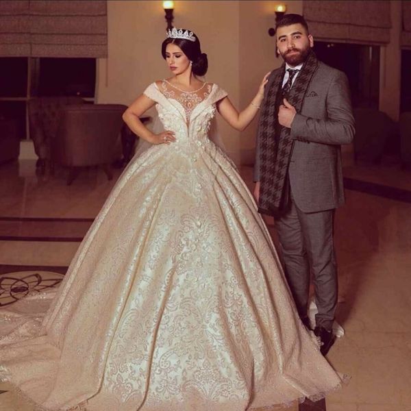 retro arabic ball gown wedding dresses capped sleeves sheer neck sweep train appliques beads crystal chapel garden country bridal gowns, White
retro arabic ball gown wedding dresses capped sleeves sheer neck sweep train appliques beads crystal chapel garden country bridal gowns, White