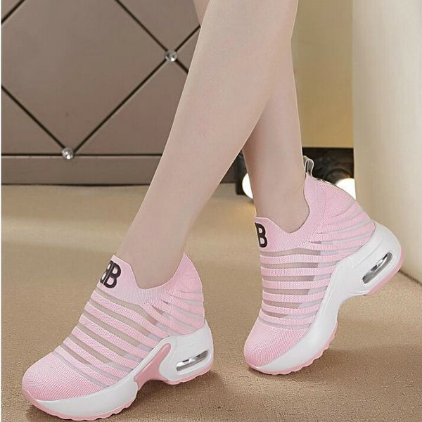 

women sneakers flat platform wedges slip on casual shoes 2019 woman white black chunky sneaker height increasing shoes a11-05