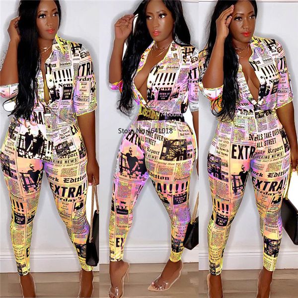2020 newspaper print two piece sets women turn-down collar button up blouses shirts and pencil pants suit club 2 piece outfits, White
2020 newspaper print two piece sets women turn-down collar button up blouses shirts and pencil pants suit club 2 piece outfits, White
