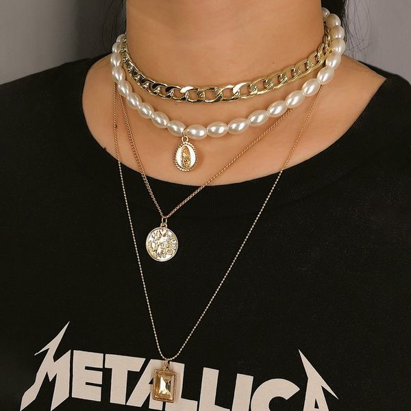 european retro multi-layer coin female necklace simple geometric relief portrait necklace accessories fashion jewelry, Silver
european retro multi-layer coin female necklace simple geometric relief portrait necklace accessories fashion jewelry, Silver