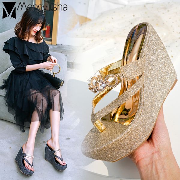 korean clip toe tong sandal women chain slippers summer transparent crystal bling wedge high heel flipflop summer platform shoes, Black
korean clip toe tong sandal women chain slippers summer transparent crystal bling wedge high heel flipflop summer platform shoes, Black
