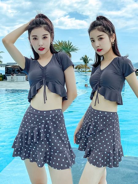 women's gather slim students spring split polka dot swimming swim swimsuit suit, White;black
women's gather slim students spring split polka dot swimming swim swimsuit suit, White;black