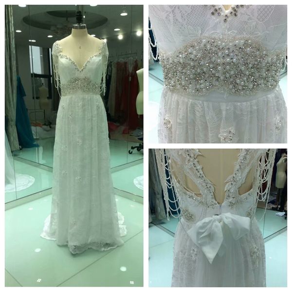 chic v-neck lace boho wedding dress appliques pearls crystals beading beach wedding dresses with sleeves vestidos de novia bridal dresses, White
chic v-neck lace boho wedding dress appliques pearls crystals beading beach wedding dresses with sleeves vestidos de novia bridal dresses, White