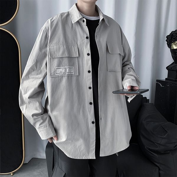 men's casual shirts mens fashion korean style patchwork pockets solid long sleeve cargo loose fit for male, White;black
men's casual shirts mens fashion korean style patchwork pockets solid long sleeve cargo loose fit for male, White;black