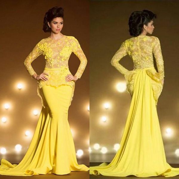 fashion lace formal evening dresses with long sleeves mermaid appliqued sheer jewel neck peplum prom dress yellow transparent evening gowns, Black;red
fashion lace formal evening dresses with long sleeves mermaid appliqued sheer jewel neck peplum prom dress yellow transparent evening gowns, Black;red