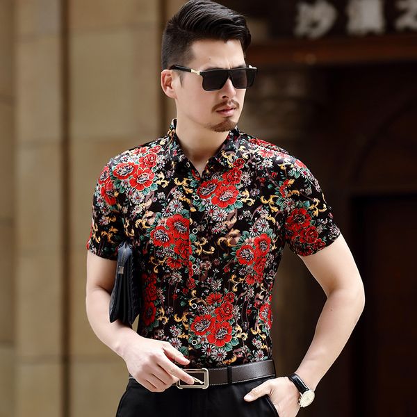 exquisite red bright floral pattern streetwear short-sleeved shirt summer 2019 quality velvet hollow breathable men shirt -xxxl, White;black
exquisite red bright floral pattern streetwear short-sleeved shirt summer 2019 quality velvet hollow breathable men shirt -xxxl, White;black