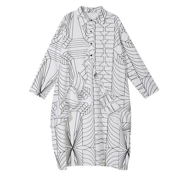 Korean Style Women Loose Shirt Dress Black White Long Sleeve Geometrical Patterns Printed Ladies Casual Midi Dress
Korean Style Women Loose Shirt Dress Black White Long Sleeve Geometrical Patterns Printed Ladies Casual Midi Dress