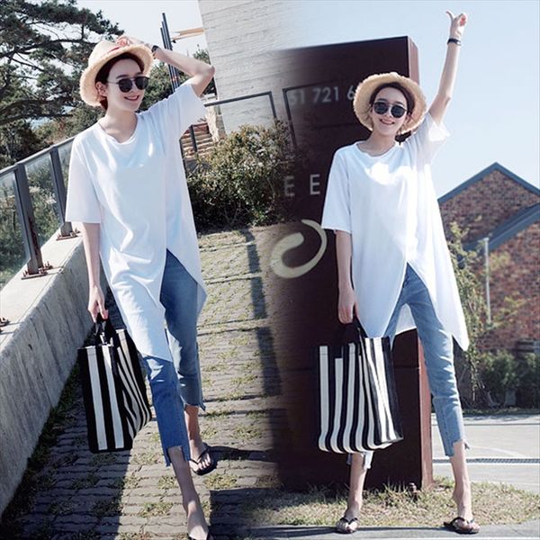 short-sleeved female 2019 korean chic loose front split mid-length large size ins half-sleeve t-shirt t-shirt summer, White
short-sleeved female 2019 korean chic loose front split mid-length large size ins half-sleeve t-shirt t-shirt summer, White