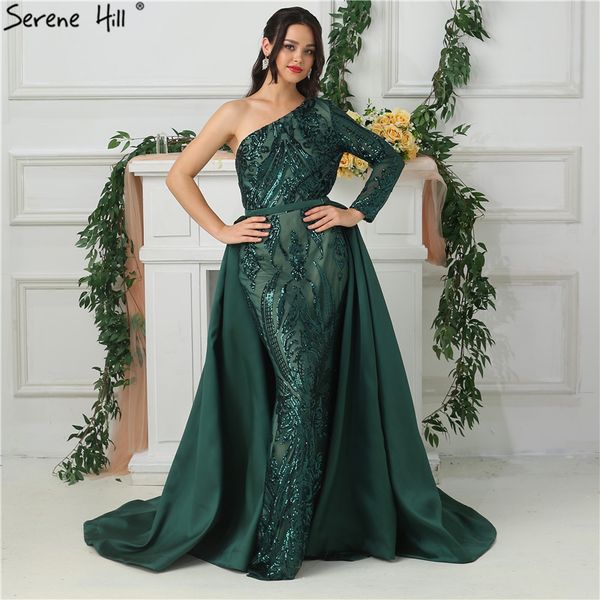 green one shoulder long sleeves sequeined evening dresses luxury fashion with train evening gowns 2019 serene hill la6619, White;black
green one shoulder long sleeves sequeined evening dresses luxury fashion with train evening gowns 2019 serene hill la6619, White;black
