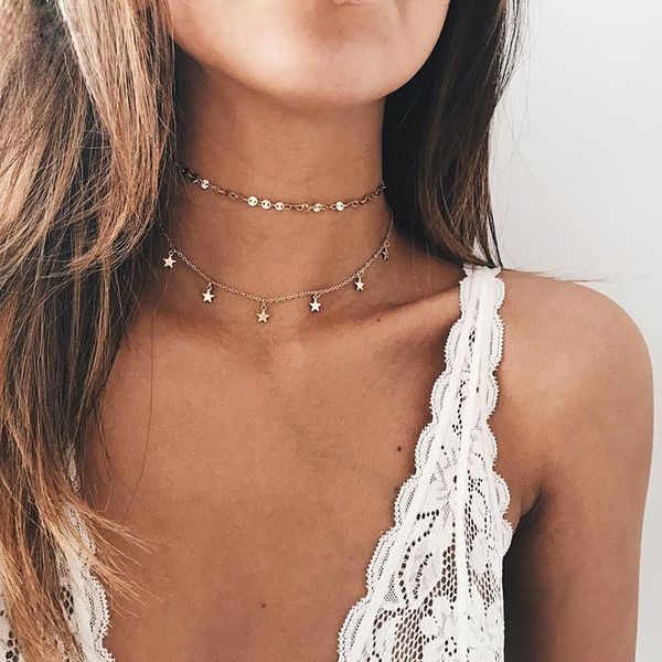 fashion accessories classic gold color double layer sheet with star tassel chain necklace for couple lovers, Silver
fashion accessories classic gold color double layer sheet with star tassel chain necklace for couple lovers, Silver