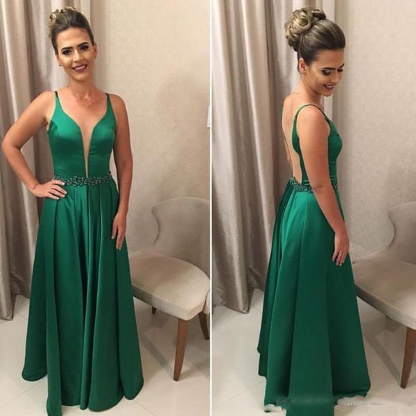 2019 evening dress green elegant dresses deep v neck sleeveless a line beaded waist vestidos de fiesta long formal prom party gowns, Black;red
2019 evening dress green elegant dresses deep v neck sleeveless a line beaded waist vestidos de fiesta long formal prom party gowns, Black;red