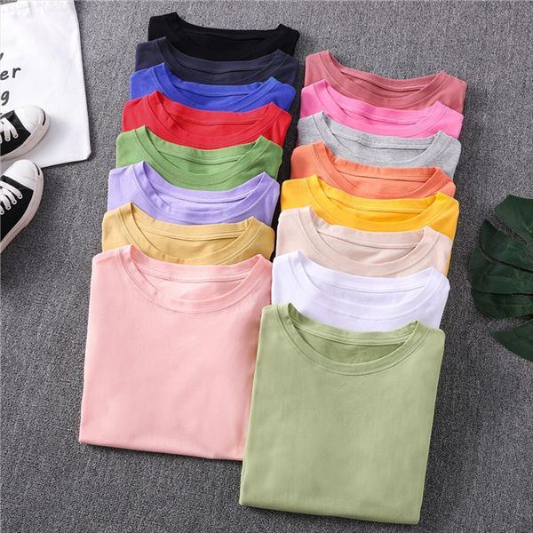 16-color pure cotton 2020 summer loose short-sleeved t-shirt women's solid color inner base shirt tanned body blouse, White
16-color pure cotton 2020 summer loose short-sleeved t-shirt women's solid color inner base shirt tanned body blouse, White