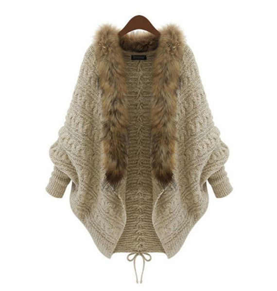 women cardigan sweater thick poncho capes femme autumn winter bat sleeve fur collar wool sweater knitted wome long cardigan, White
women cardigan sweater thick poncho capes femme autumn winter bat sleeve fur collar wool sweater knitted wome long cardigan, White