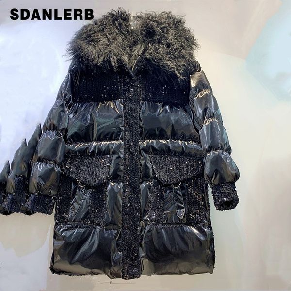 natural lamb fur collar long parka women winter jacket street warm coat down padded women's sequined thick padded jacket parka, Black
natural lamb fur collar long parka women winter jacket street warm coat down padded women's sequined thick padded jacket parka, Black