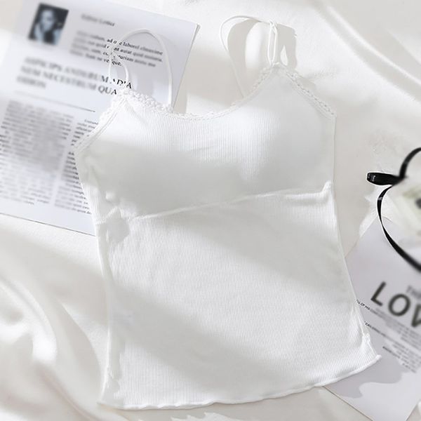 women knitted thread tanks slim sleeveless lace summer backless removable chest pad camis, White
women knitted thread tanks slim sleeveless lace summer backless removable chest pad camis, White