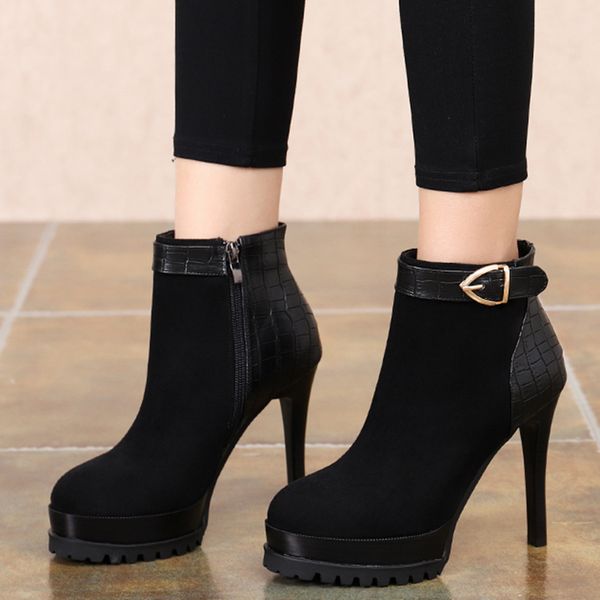 rimocy 2019 patchwork leather ankle boots for women fashion buckle platform shoes woman faux suede high heels chaussures femme, Black
rimocy 2019 patchwork leather ankle boots for women fashion buckle platform shoes woman faux suede high heels chaussures femme, Black